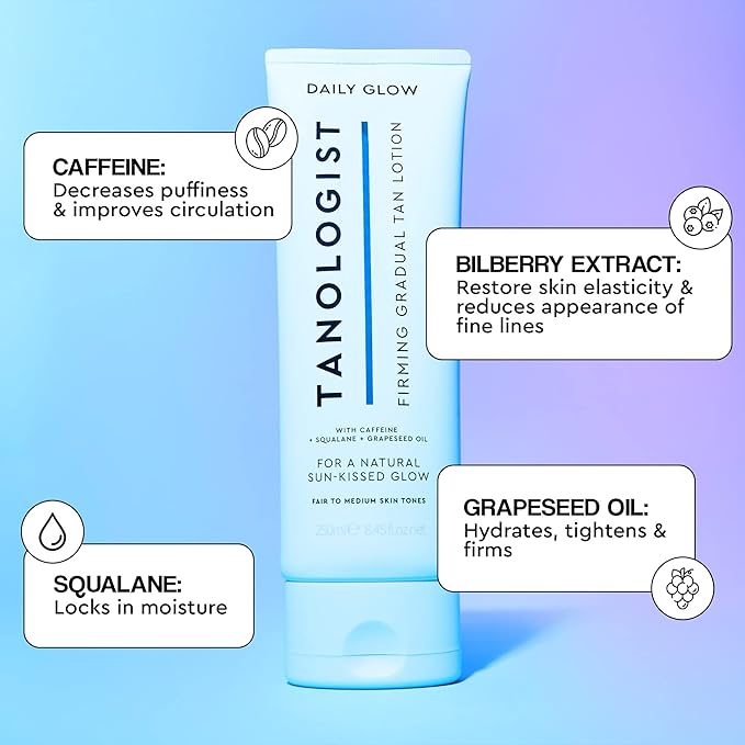 Tanologist Firming Daily Glow Body Lotion- Light/Medium, Gradual Tanning Lotion, No Fake Tan Smell, Streak-Free & Natural Looking Self Tanner, Toning, Vegan, 8.45 fl. oz/250 ml Tube