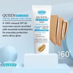 QUEEN AM GLOW | TINTED Sunscreen SPF 60 PA+++Primer-Anti Aging, Face Moisturizer- Vitamin B3, B5, E-fragrance free by QUEEN NATURAL NEW YORK (03-Neutral Tan)