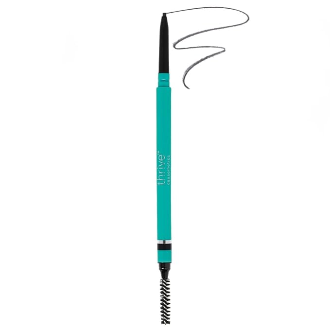 Thrive Causemetics Infinity Waterproof Eyebrow Pencil, Retractable Brow Pencil with Hyaluronic Acid & Shea Butter, Dual Ended Eyebrow Brush Spoolie, Fine Tip, Vegan & Cruelty Free, Tova (Soft Black)