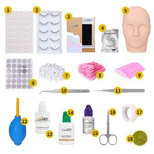 LASHVIEW Eyelash Extension Kit, Lash Extension Practice Kit, with Mannequin Head Practice Exercise Set, Training Lash Extension Supplies
