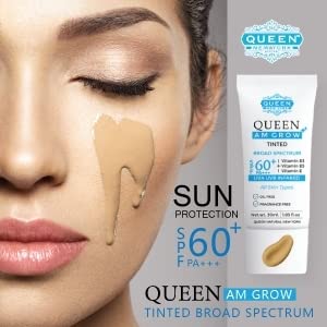 QUEEN AM GLOW | TINTED Sunscreen SPF 60 PA+++Primer-Anti Aging, Face Moisturizer- Vitamin B3, B5, E-fragrance free by QUEEN NATURAL NEW YORK (03-Neutral Tan)