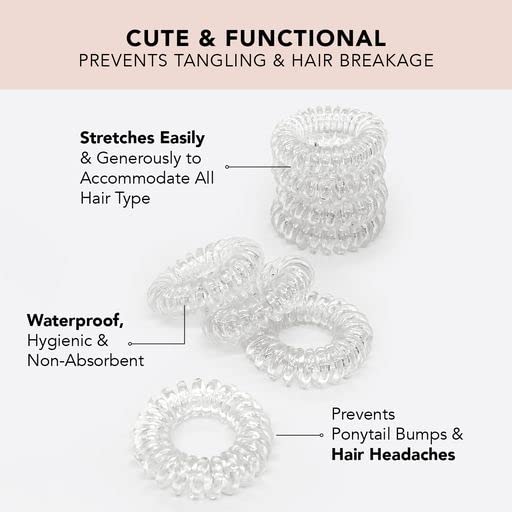 Kitsch Spiral Hair Ties for Women - Creaseless and Dent-free Coil Hair Ties | No Damage, Phone Cord Coils | Made of Flexible and Durable Plastic | Ideal Gifts for Women - 4pcs (Clear/Transparent)