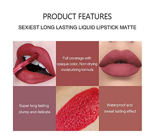 6Pcs Matte Liquid Lipstick Makeup Set, Matte liquid Long-Lasting Wear Non-Stick Cup Not Fade Waterproof Lip Gloss (Set B)