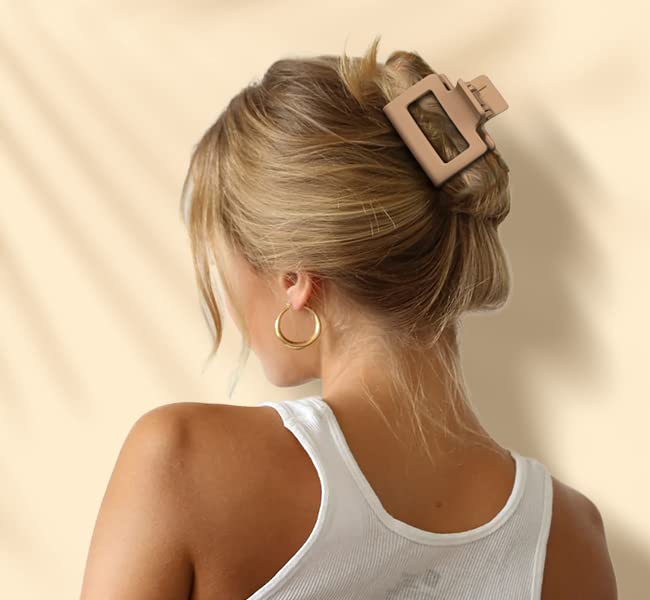 Matte Hair Clips for Women Girls - 2" Rectangle & 1.6" Double Row Teeth Small Jaw Clips, Non-Slip Design for Thin/Fine Hair (White, Khaki, Brown, Black)