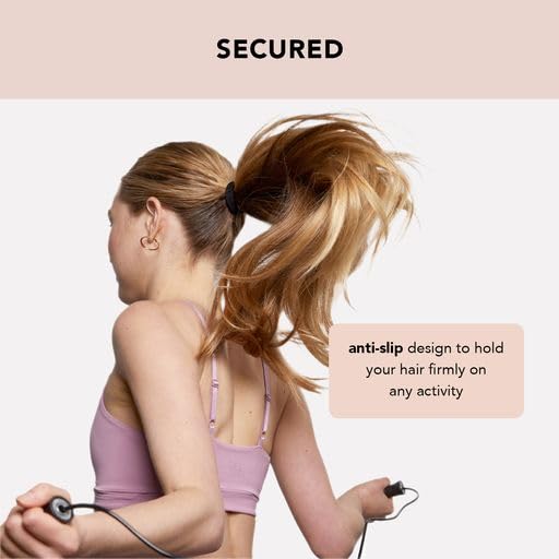 Kitsch Black Hair Ties No Damage - Strong, Stretchy Hair Bands | Soft Nylon Ponytail Holders, Snag-Free Rubber Bands, Perfect for Updos & Braids | Ideal Gifts for Women - Black, 6pcs