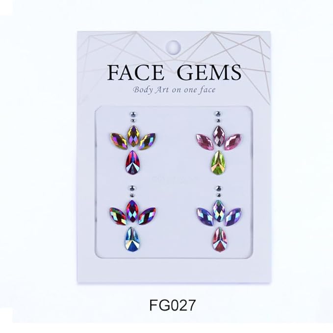 Facial Jewels Stickers, Makeup Accessories, Reusable Rhinestone Gems for Face Decoration, Stage Makeup, Party Glam (Face Gems(027))