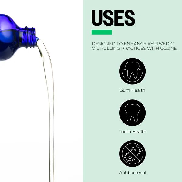 PurO3 Ozonated Oil Pulling Solution - Organic, Ozone Infused Coconut, Sesame, Sunflower, & Peppermint Essential Oils for Teeth & Gums - Fluoride-Free, Non-Toxic & Non-GMO Oral Care, 8 oz