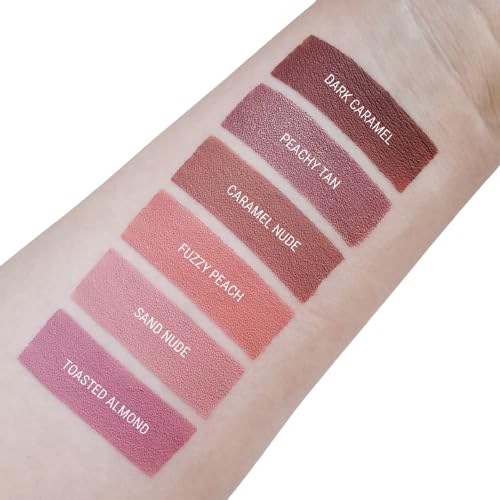 Aromi Matte Liquid Lipstick | Brown Nutmeg Lip Color, Long Wear, Transfer Proof, Paraben, Phthalate, + Gluten Free, Waterproof, Waterproof, Vegan (Dark Caramel)