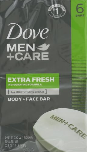 DOVE MEN + CARE 3 in 1 Cleanser for Body, Face, and Shaving to Clean and Hydrate Skin Extra Fresh Body and Facial Cleanser More Moisturizing Than Bar Soap 3.75 oz 6 Bars