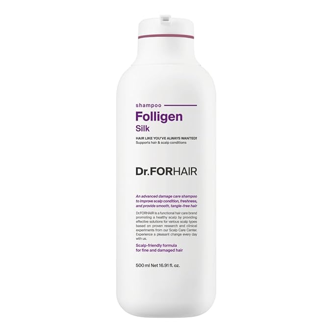 Dr.FORHAIR Folligen Silk Shampoo | Korean Haircare for Volume & Damage Care | Smooths and Softens Rough Hair | For Hair Thickening & Fuller Looking, 16.91 fl oz