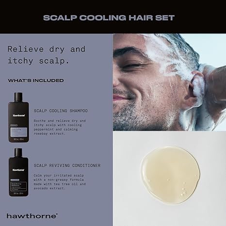 Hawthorne Men's Cooling Shampoo and Reviving Conditioner Set for Dry and Itchy Scalp - Sulfate Free, Paraben Free - 8 Fl Oz Each