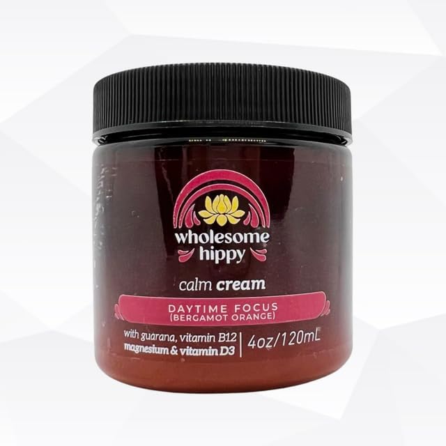 WHOLESOME HIPPY Daytime Focus Calm Cream – Energizing Body Butter with Magnesium, Vitamin B12, Guarana & Bergamot Orange – Moisturizing Wellness Cream for Daily Clarity – 4oz