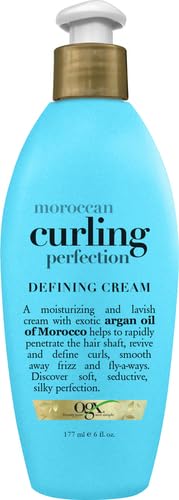 OGX Argan Oil of Morocco Curling Perfection Curl-Defining Cream, Hair-Smoothing Anti-Frizz Cream to Define All Curl Types & Hair Textures, Paraben-Free, Sulfated-Surfactants Free, 6 oz (Pack of 2)