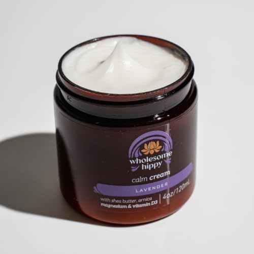WHOLESOME HIPPY Calm Body Cream with Magnesium, Arnica & Vitamin D3 – Lavender Scented – Nourishing Botanical Moisturizer with Shea, Turmeric & Aloe – 4oz