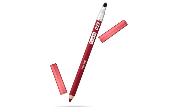 PUPA Milano True Lips Blendable Lip Liner - Dual-Ended Matte Lining Color and Brush - Light and Creamy, Hydrating, High Pigment, Smudge Proof Formula - Paraben Free - 029 Fire Red - 0.042 oz