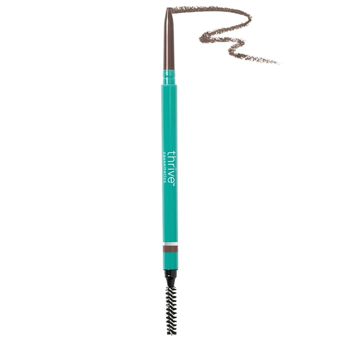Thrive Causemetics Infinity Waterproof Eyebrow Pencil, Retractable Brow Pencil with Hyaluronic Acid, Shea Butter, Dual Ended Eyebrow Brush Spoolie, Fine Tip, Vegan, Cruelty Free, Audrey (Medium Brown)