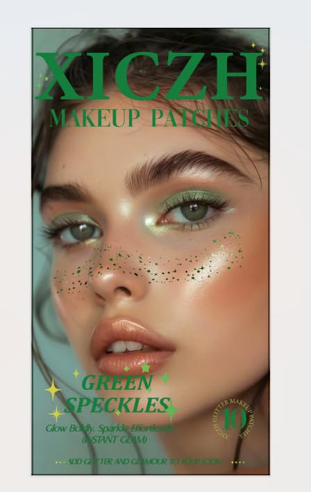 Face Glitter, Green Temporary Face Tattoos Stickers, Body Face Glitter for Women Girls, Country Concerts Singer Festival Rave Accessories (Green - 10 pcs)