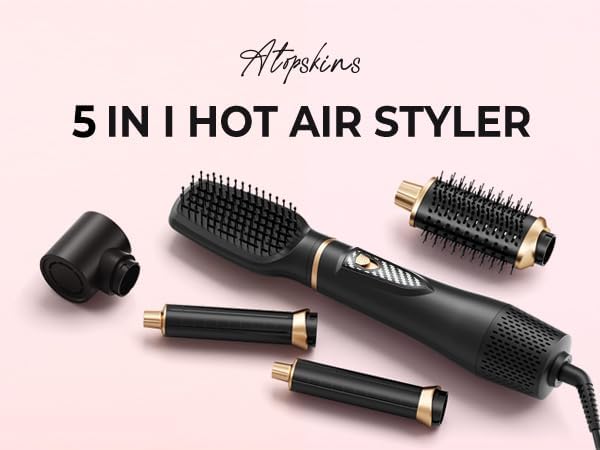 5 in 1 Blow Dryer Brush Set, 1000W Professional Hot Air Styler, Ionic Hair Dryer Brush, 3 Heat Settings, Auto Curling, Fast Drying, Ideal Hair Styling Tools Gift for Women (Black Gold)