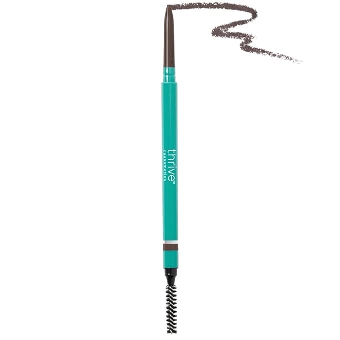 Thrive Causemetics Infinity Waterproof Eyebrow Pencil, Retractable Brow Pencil with Hyaluronic Acid & Shea Butter, Dual Ended Eyebrow Brush Spoolie, Fine Tip, Vegan & Cruelty Free, Serena (Deep Brown)