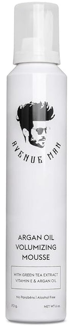 Avenue Man Argan Oil Mousse - Thickening & Volumizing Mousse for Men - Strong Hold, Frizz Control & Humidity Resistance - Herbal-Infused Mens Hair Foam - Long-Lasting Hair Mousse for Men (6.0 oz)