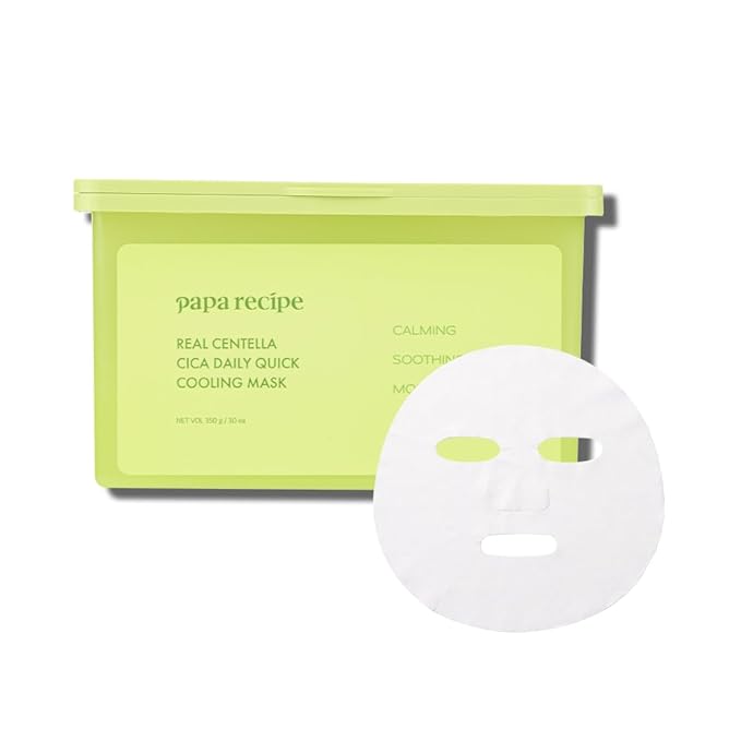 Papa Recipe Real Centella Cica Daily Cooling Facial Masks (30 Sheets), Instant Soothe & Calm, Hydrating Face Masks, Dermatologist-tested, Sensitive & Acne-Prone Skin Friendly, Korean Skincare