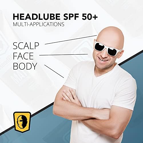 HeadBlade HeadLube SPF 50 Men's Lotion and Sunscreen - No Greasiness, Sweat Resistant, Formulated for Face, Body & Scalps - Water Resistant for 80 Minutes, 5 fl oz