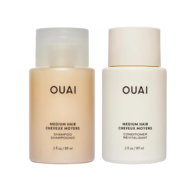 OUAI Medium Hair Shampoo & Conditioner Set, Travel Size - Hydrating Shampoo & Conditioner - With Coconut Oil, Babassu, Kumquat Extract & Keratin - Sulfate, Paraben & Phthalate Free (3 Oz)