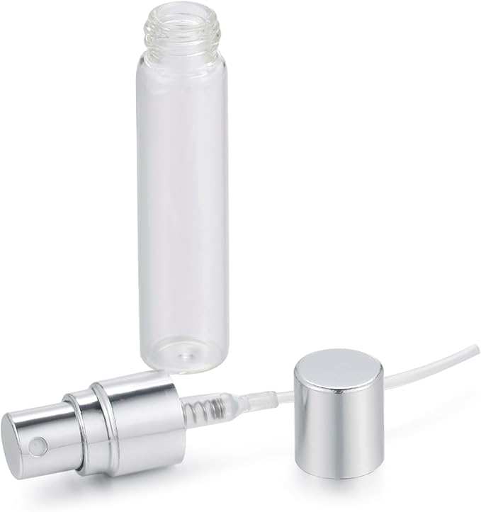 20Pcs 5ml Empty Clear Glass Mist Spray Bottle Refillable Mini Perfume Atomizer Travel Sample Bottle with Silver Aluminized Nozzle Makeup Container for Perfume (5ml Silver Caps)