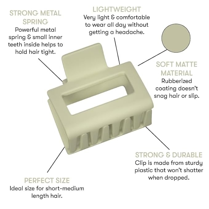 FRAMAR Medium Claw Clip – Hair Claw for Women, Small Claw Clips for Thin Hair, Green Hair Clip 4 Pack