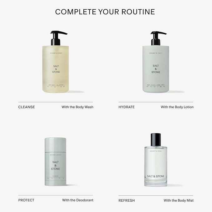 Salt & Stone Body Mist, Bergamot & Hinoki Scent, Skincare Infused Hair & Body Spray for Women and Men, Hydrating Fragrance with Glycerin and Red Algae, Vegan, Cruelty Free, 3.4 fl oz