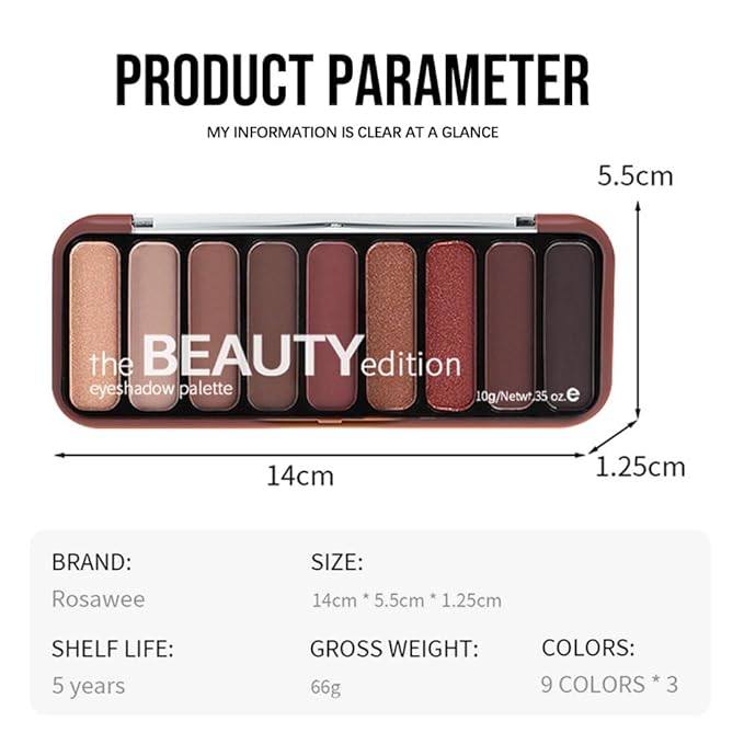 Rosy Brown Eyeshadow Palette for Mature Eyes – 9 Matte & Shimmer Shades in Taupe Nude, Dusty Rose, Copper Rose & Plum Brown, High Pigment & Blendable Daily Natural to Soft Smokey Looks