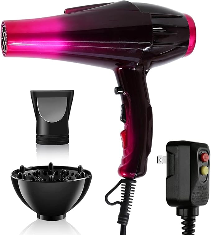 Hair Dryer, 3500 Watt Professional Salon Ionic Blow Dryer with AC Motor, 3 Heat Settings, 2 Speeds, Cool Shot Button, Tourmaline Ceramic, Concentrator & Diffuser Attachments, 110V (Purple)