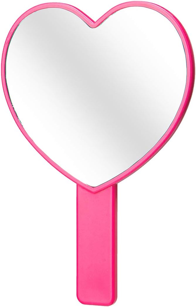 2PCS Heart-Shaped Makeup Hand Mirror,Travel Handheld Mirror Portable Personal Cosmetic Mirror with Handle (Pink and Rose red)