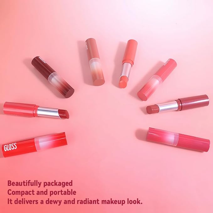 2Pc Butter Lipstick Tinted Lip Balm, Shine Moisturizing Plumper Lipstick for Women, Natural Nourishing Hydrating Lip Gloss Stain for Dry Lips, Lightweight Lip Liner Care Vegan Makeup, 02 & 03