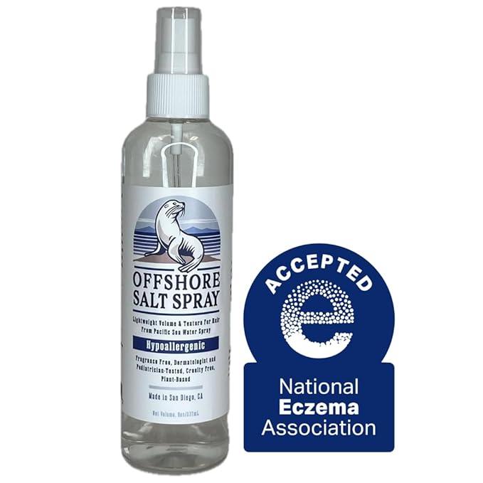 Offshore Salt Spray: Sea Salt Hair Mist for Sensitive Scalp, Lightweight Algae-Based Styling Spray, Hypoallergenic and Dermatologist-Tested, 8oz NATIONAL ECZEMA ASSOCIATION SEAL OF ACCEPTANCE