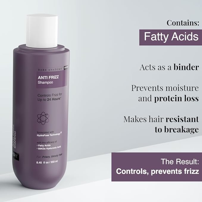 Bare Anatomy Anti Frizz Shampoo, Frizz Control Upto 24 Hours, Powered By Hyaluronic Acid & Fatty Acids, Dry & Frizzy Hair, Smooth, Shiny & Frizz Free Hair For Unisex, 250ml