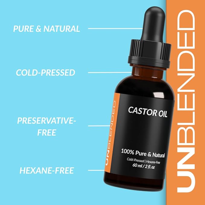 UNBLENDED Castor Oil 100% Pure, Cold-Pressed, Hexane-Free – Hair, Lashes, Brows & Skin – 60ml