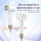 Low Noise Hair Dryer - 110000RPM Brushless High Speed 1600W Blow Dryer for Fast Drying, 200 Million Negative Ions Thermo-Control for Smooth Frizz-Free Hair for Travel & Home Use (White)