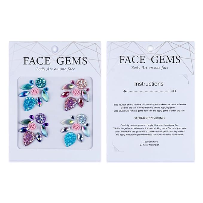 Facial Jewels Stickers, Makeup Accessories, Reusable Rhinestone Gems for Face Decoration, Stage Makeup, Party Glam (Face Gems(021))