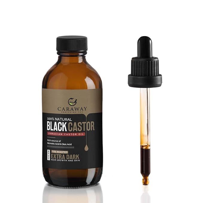 CARAWAY Jamaican Black Castor Oil for Hair Growth, Eyelashes & Eyebrows | Organic, Cold-Pressed & Unrefined | Deep Moisturizing Oil for Skin, Face & Scalp | Glass Bottle + Mascara Kit – 4 oz / 118 ml