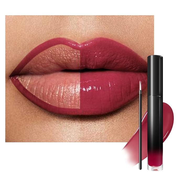 evpct Berry Burgundy Red Shiny Longwear No-Budge Liquid Lip Color Lipstick Makeup, Highly Pigmented Instant Shine, Waterproof Long Lasting Lipstick Women, Lip Stain Gloss with Lip Liner Brush, 06#