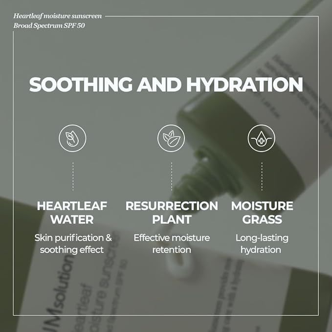 JMsolution Heart Leaf Sunscreen SPF 50 – Made in USA, Calming UV Protection with Heart Leaf & Centella Asiatica – Lightweight Hydrating Face Sunscreen for Sensitive Skin
