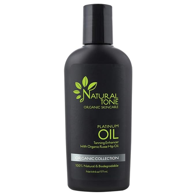 Natural Tone Organic Skincare Platinum Oil Tanning Enhancer 6oz - Deep Golden Tan with Macadamia, Rosehip & Coconut