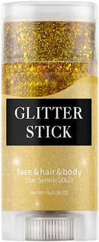Gold Body Glitter Stick, Sparkling Neon Outfit Singer Concert Music Rave Festival Party Accessories Face & Body Glitter Gel Makeup.