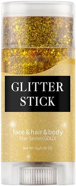 Gold Body Glitter Stick, Sparkling Neon Outfit Singer Concert Music Rave Festival Party Accessories Face & Body Glitter Gel Makeup.