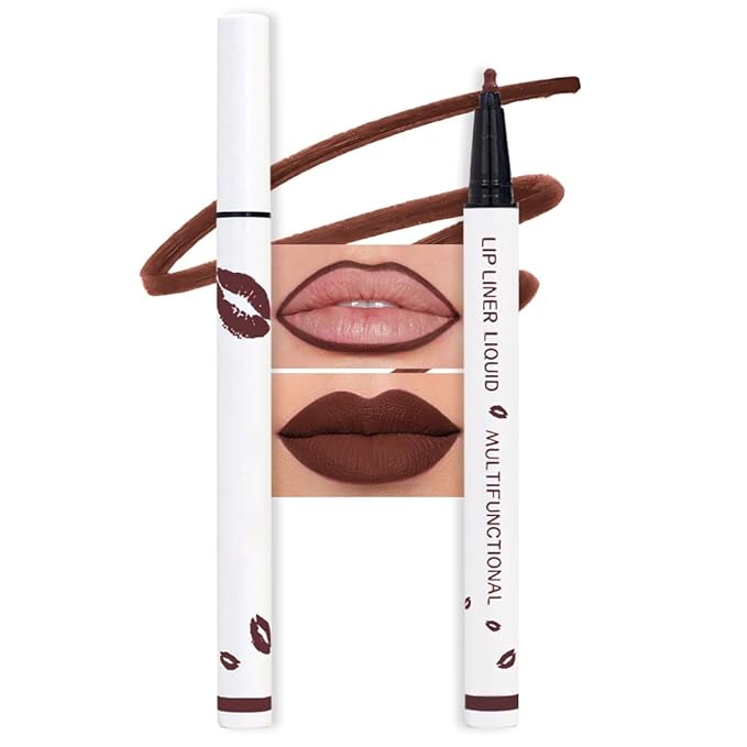 Longwear Liquid Lip Liner Stain Marker Pen Long Lasting Waterproof, Dark Red Brown Lips Marker Stain Matte Semi Permanent 24 Hour Lip Liner and Lipstick Combo, Color Stay Lipliner Stains peel off 11