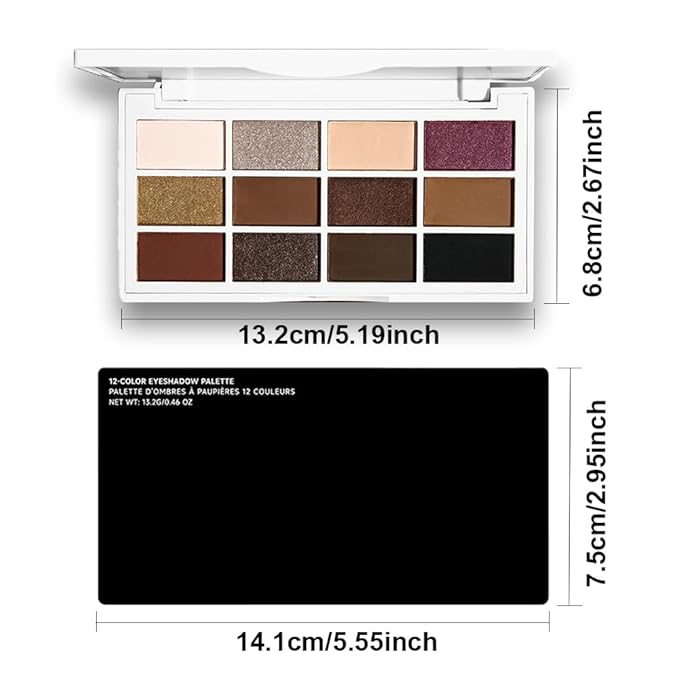 evpct 12 Colors Matte Shimmer Pressed Eye Shadow Palette Makeup for Women,Matte Beige Apricot Neutral Nude Brown Cocoa Black, Shimmer Plum Purple Bronze Gold Light Champagne, Eyeshadow Contour Palette