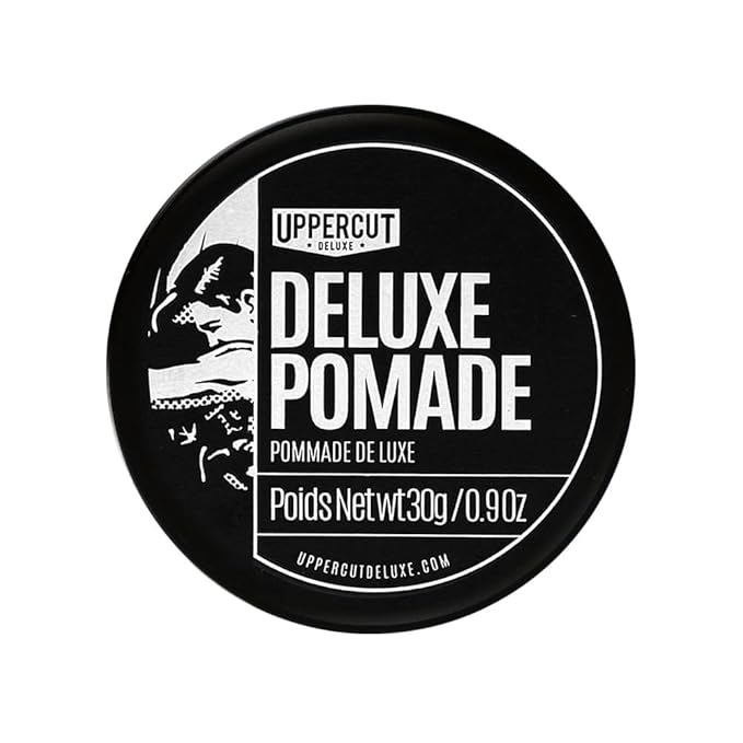 UPPERCUT DELUXE Deluxe Pomade, 0.9 oz / 30g - Strong Hold, High Shine Hair Pomade – Water-Based, Easy Washout – Classic Barber Styling for Slick Backs, Side Parts & Pompadours