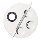 1 Set Round Stainless Steel 3-Well Cosmetic Makeup Palette with Spatula Cosmetic Artist Palette Mixing Palette with Spatula Nail Art Eye Shadow Lipsticks Mixing Makeup Tools, Silver