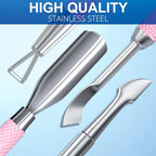 2PCS Metal Mauve/Pink Purple Cuticle Pusher and Cutter Remover Salon Quality Stainless Steel Gel Nail Polish Peeler Scraper Durable Manicure and Pedicure Cleaner Tool For Fingernail and Toenail